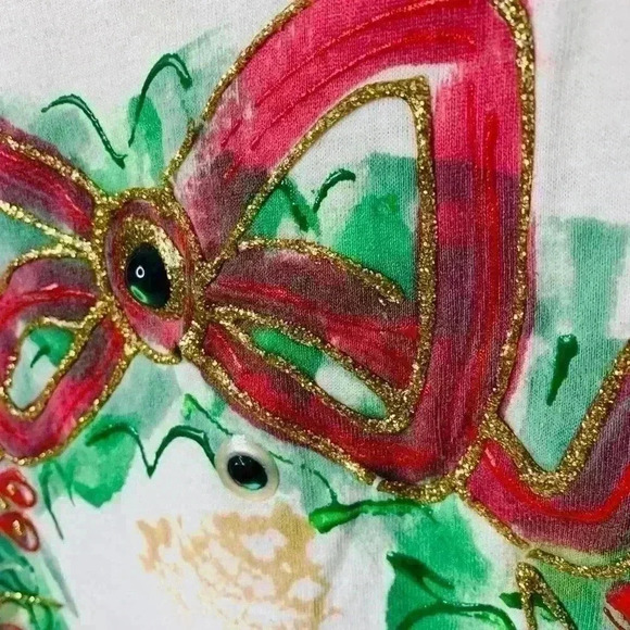 Vintage UGLY CHRISTMAS HOLLY WREATH T-SHIRT - Picture 3 of 5